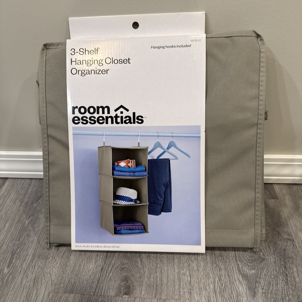 New Room Essentials 3-Shelf Hanging Closet Organizer Collapsible Shelves Gray